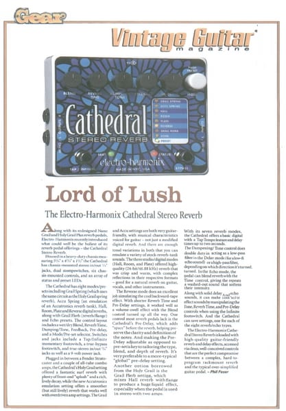 EHX Cathedral Review by Vintage Guitar - Electro-Harmonix